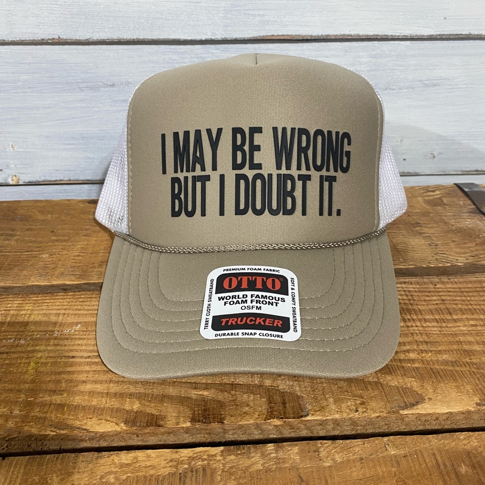 OTTO khaki and White Trucker Hat with Bold Statement